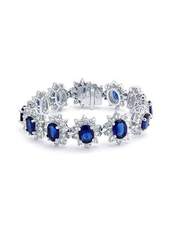 Brass Silver Plated Sapphire Studded Necklace Blue/Silver