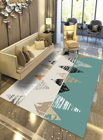 Geometrical Pattern Washable Mat Green/White 120x160centimeter