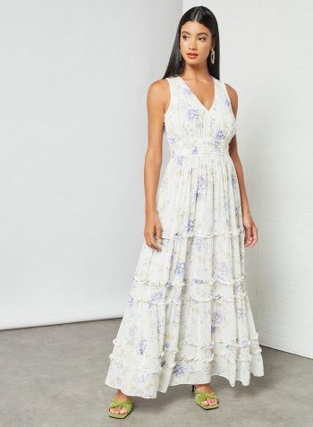 Ashley Ruffle Floral Dress White