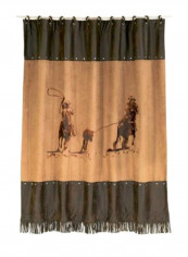 Team Roping Western Shower Curtain Brown/Grey 72 x 72inch