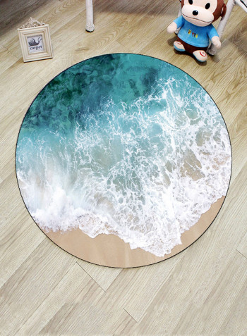 Sea Wave Pattern Round Shaped Mat Blue/White 140x140centimeter