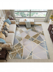 Geometric Pattern Color Block Carpet Grey/Golden 120x160centimeter
