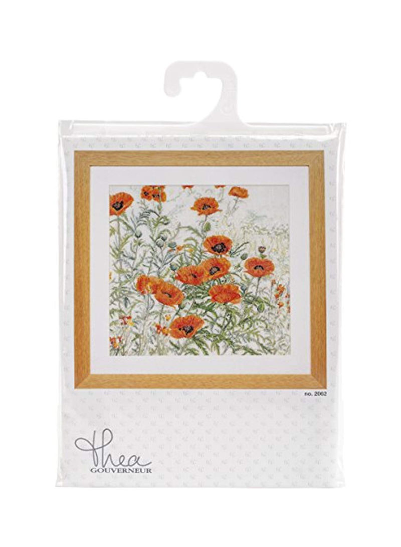 16-Piece Orange Poppies On Aida Counted Cross Stitch Kit White/Green/Orange