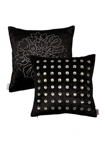 Decorative Crystal Studded Cushion Cover Black 14x14inch