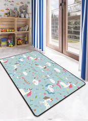 Anti-Skid Unicorn Printed Mat Light Blue 120x160centimeter