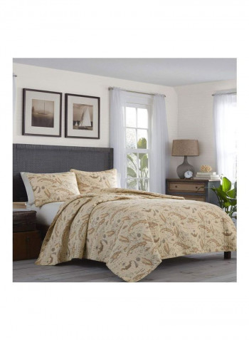 3-Piece Map Printed Quilt Set Khaki King