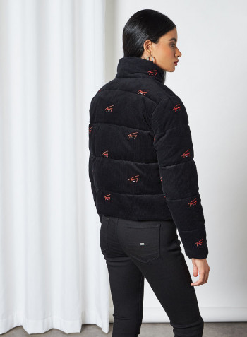 Corduroy Relaxed Fit Puffer Jacket Black