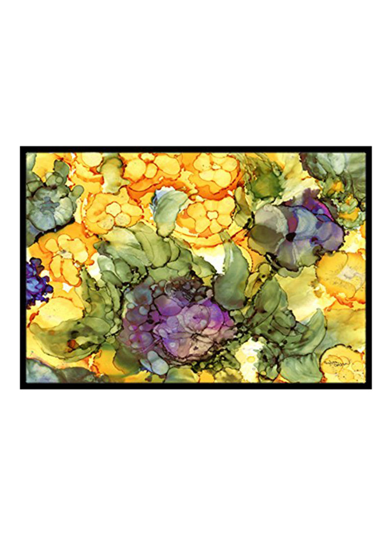 Abstract Flowers Printed Doormat Yellow 18x27x0.25inch