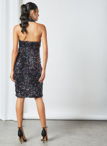 Sequin Halter Dress Black