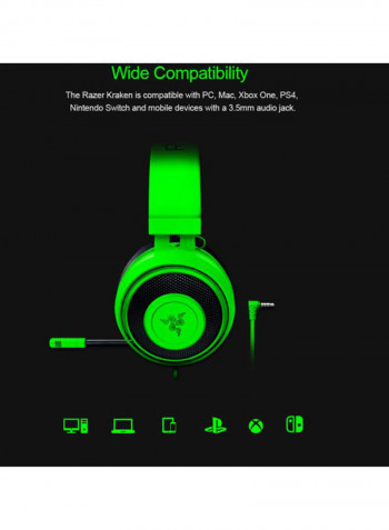 Kraken Wired Over-Ear Gaming Headset With Mic Green/Black