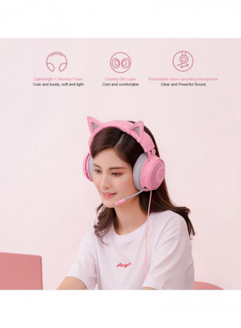 Kraken Wired Over-Ear Gaming Headset With Mic Pink/Grey