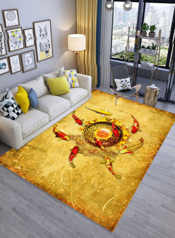 Fish Pattern Rectangle Shaped Floor Mat Yellow/Red 120x180centimeter