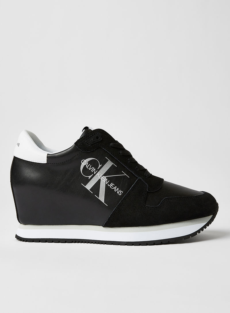Leather Wedge Sneakers Black