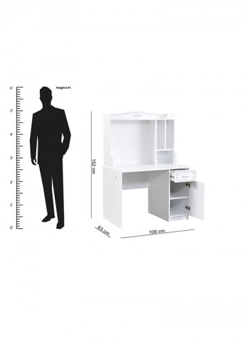 Flora Study Desk With Hutch White 63x152x106cm