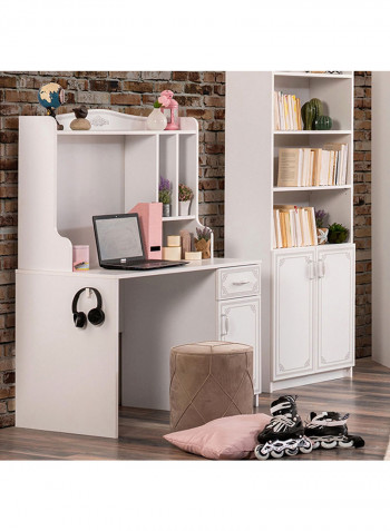 Flora Study Desk With Hutch White 63x152x106cm