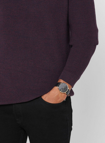 Men's Moon Leather Analog Wrist Watch 2011004