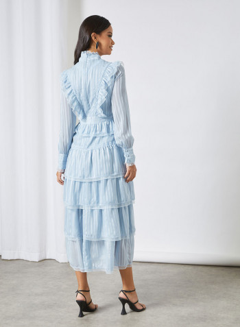 High Neck Ruffle Detail Dress Blue