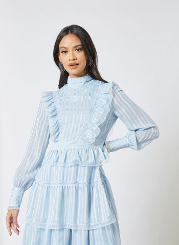 High Neck Ruffle Detail Dress Blue