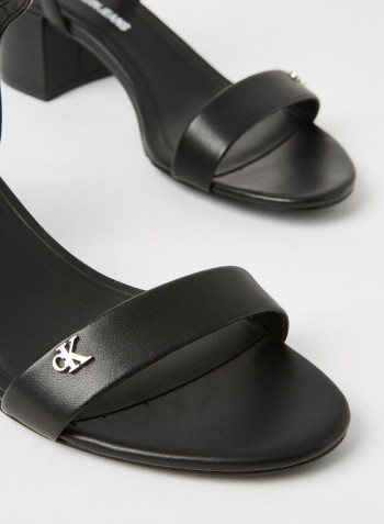 Leather Block Heel Sandals Black