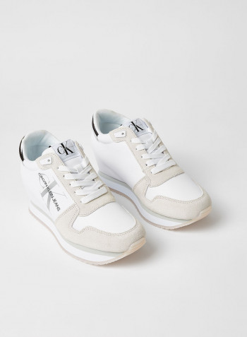 Leather Wedge Sneakers White