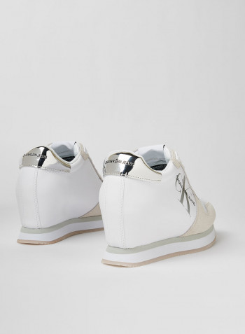 Leather Wedge Sneakers White