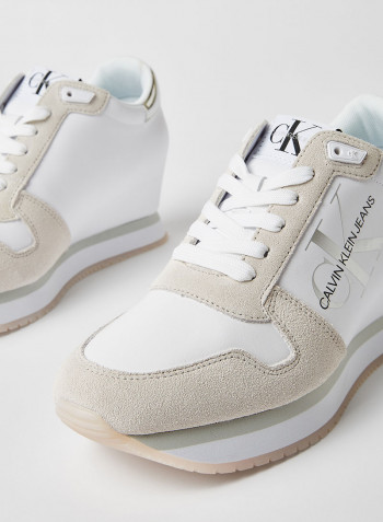 Leather Wedge Sneakers White