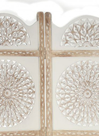 4 Panel Carved Room Divider Grey/Beige 200x9x180cm