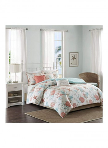 6-Piece Cotton Duvet Cover Set White/Blue/Pink Full/Queen