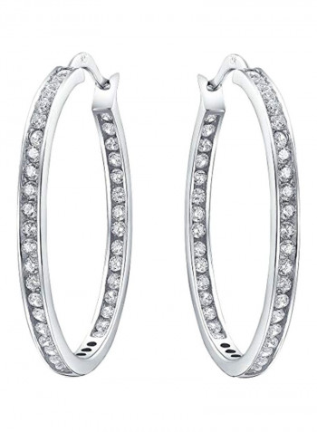 925 Sterling Silver Cubic Zirconia Studded Hoop Earrings
