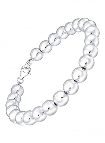 Simple Basic Round 0.925 Sterling Silver Bead Ball Strand Bracelet