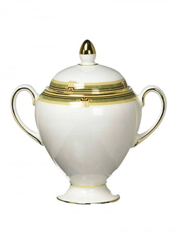 Oberon Sugar Pot White/Green/Gold 14centimeter