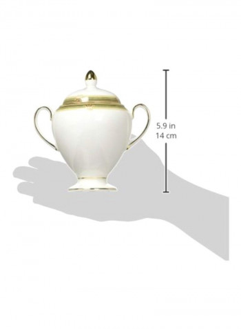 Oberon Sugar Pot White/Green/Gold 14centimeter