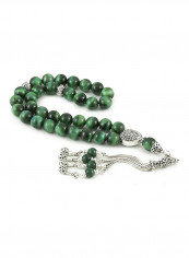 Green Tiger'S Eye Prayer Beads With Sterling Silver Components