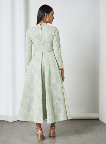 Lace Applique Bonded Mesh Dress Green