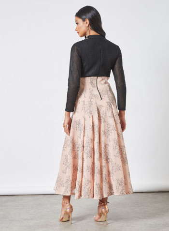 Lace Applique Bonded Mesh Dress Pink/Black