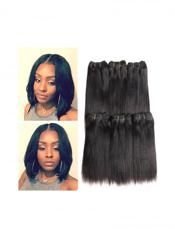 6-Piece Straight Human Hair Extensions Set Black
