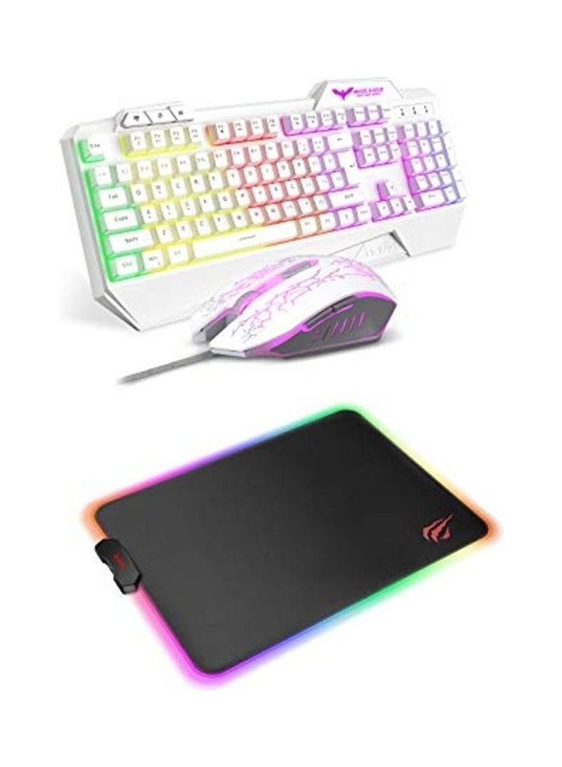 Rainbow Backlit Wired Gaming Keyboard Mouse Combo With Gaming Mousepad