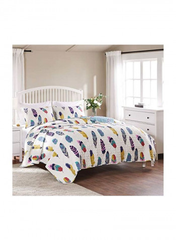 3-Piece Quilt Set White/Blue/Yellow King