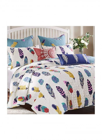 3-Piece Quilt Set White/Blue/Yellow King