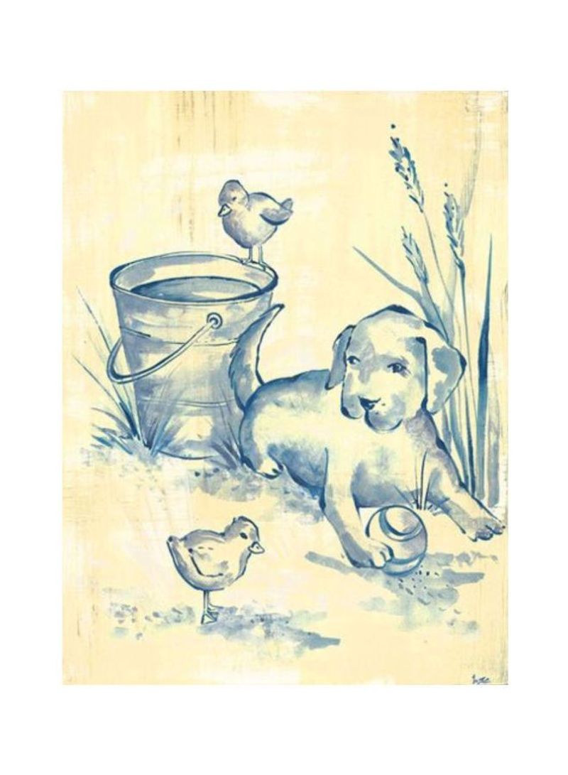Toile Puppy Stretched Canvas Wall Art White/Blue 10x24inch