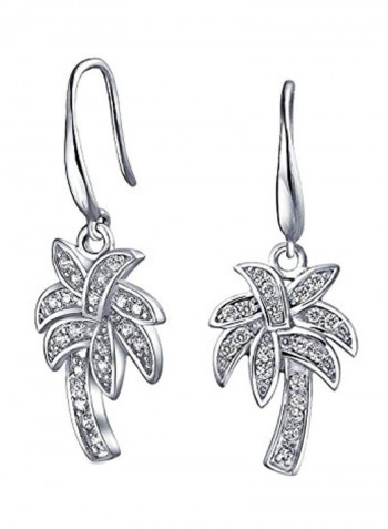 925 Sterling Silver Cubic Zirconia Studded Dangle Earrings Silver/Clear