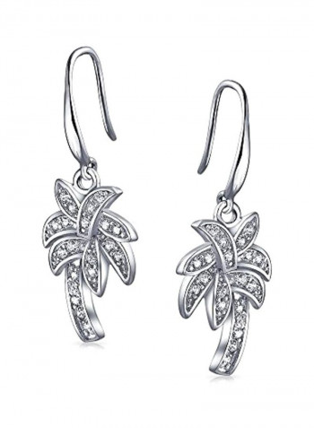 925 Sterling Silver Cubic Zirconia Studded Dangle Earrings Silver/Clear