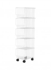 5-Layer Metal Rack With Wheels White 40x27x121centimeter