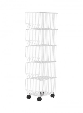 5-Layer Metal Rack With Wheels White 40x27x121centimeter