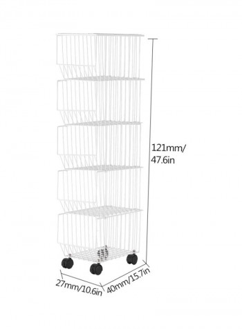 5-Layer Metal Rack With Wheels White 40x27x121centimeter