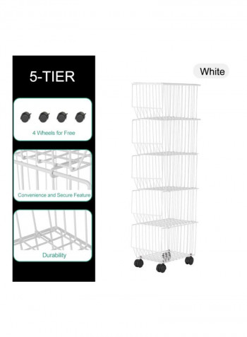 5-Layer Metal Rack With Wheels White 40x27x121centimeter