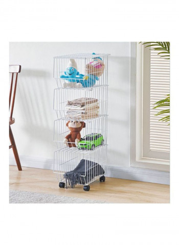 5-Layer Metal Rack With Wheels White 40x27x121centimeter