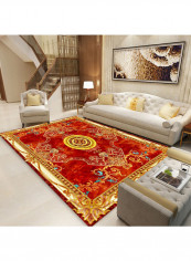 European Style Living Room Bedroom Anti-Skidding Floor Mat Red/Yellow 140 x 200cm