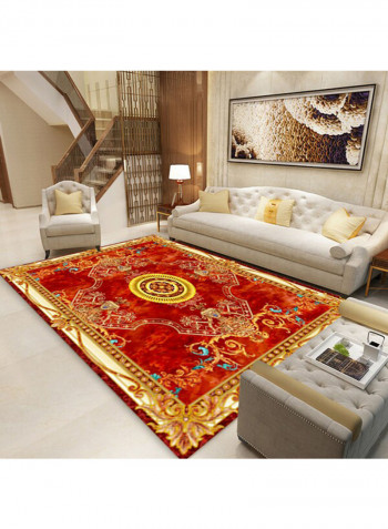 European Style Living Room Bedroom Anti-Skidding Floor Mat Red/Yellow 140 x 200cm