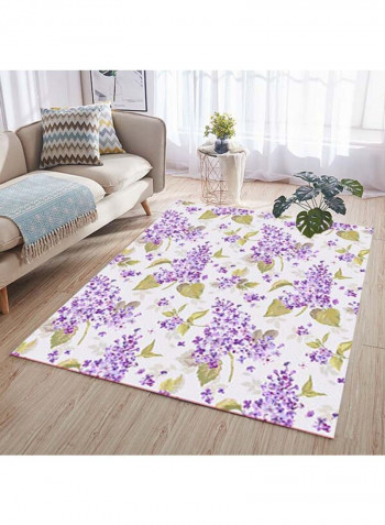 3D Floral Living Room Floor Rug White/Purple/Green 140x200cm